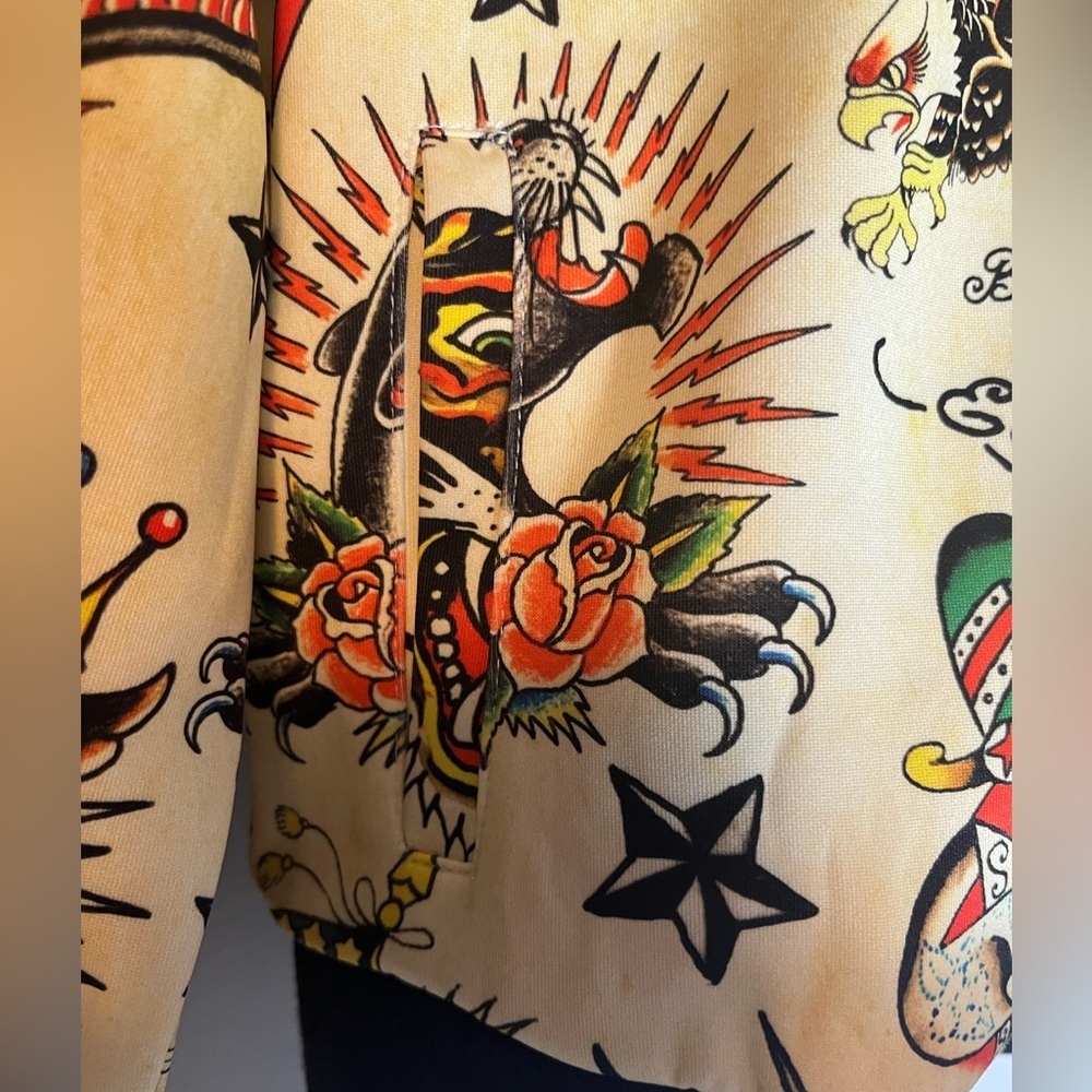 Ed Hardy Women's Yellow Bomber Jacket with Tattoo Print - Picture 4 of 15